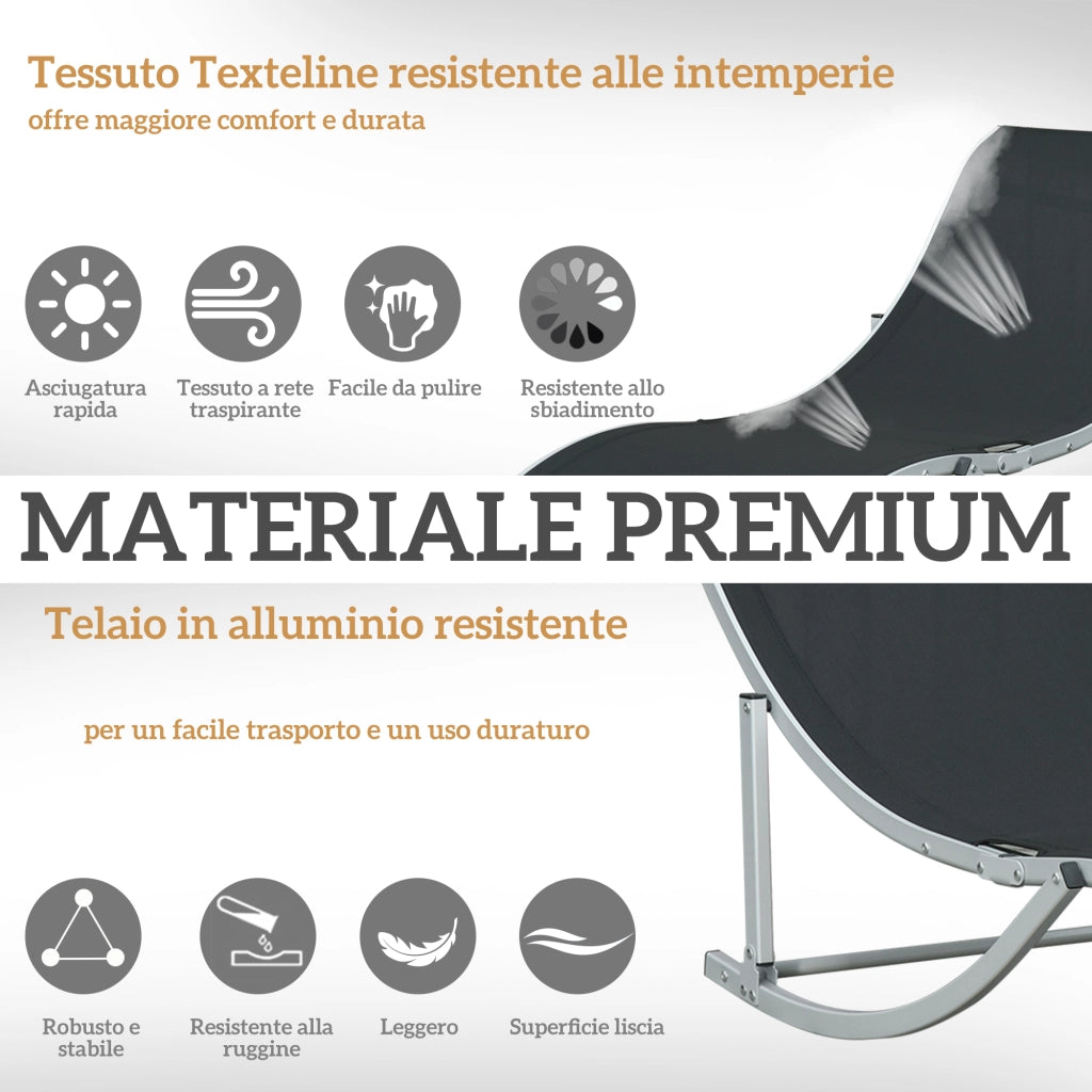 Set 2 Sdraio da Giardino Pieghevoli in Alluminio e Texteline, 61x165x63 cm, Nero