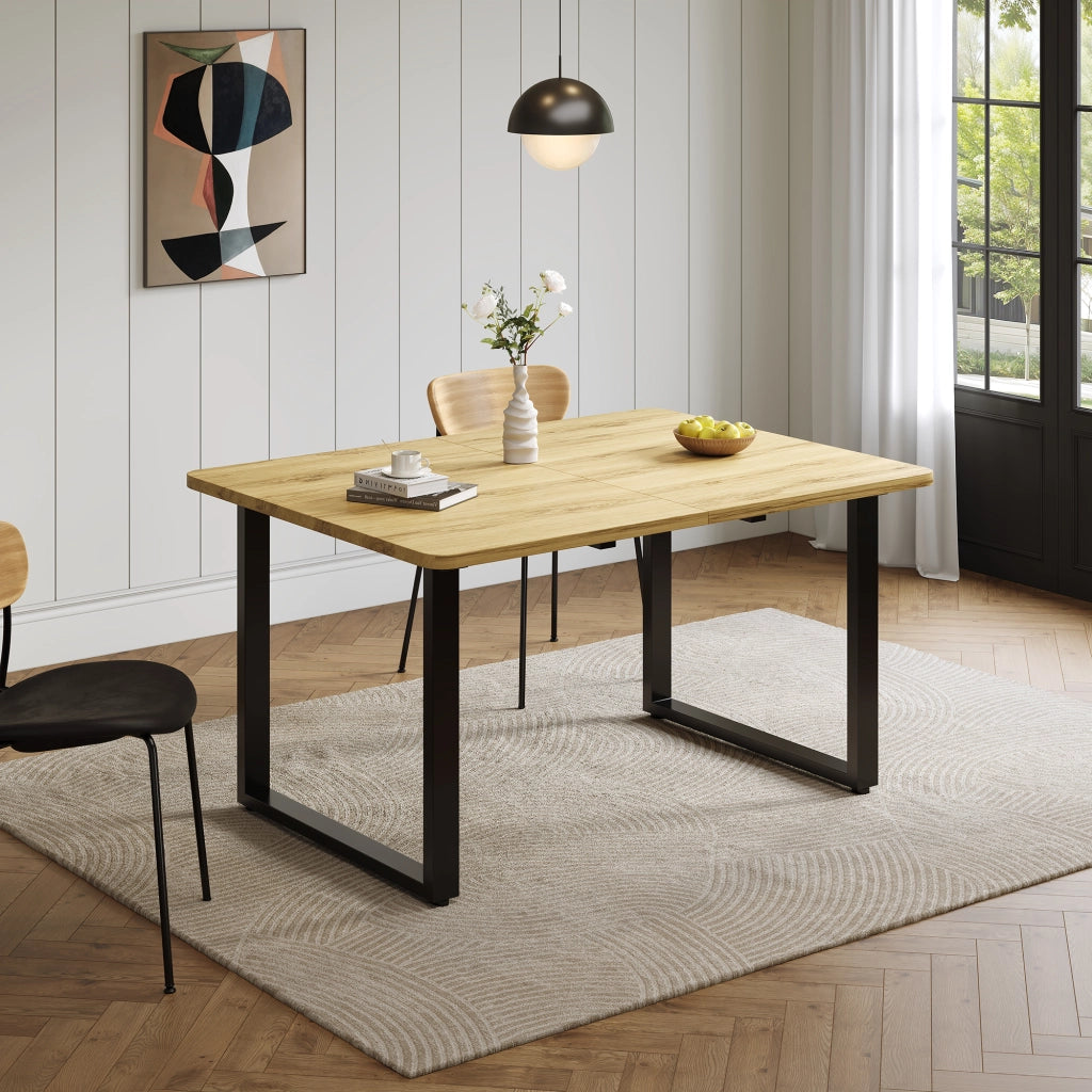 Tavolo da pranzo - estraibile 3 lunghezze - 140/180/220x80 cm - gambe metalliche - per 6-10 persone - rovere