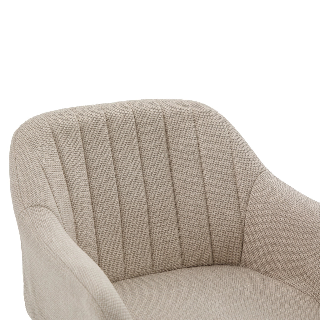 Set 2 Sgabelli da Bar con Schienale Alto e Braccioli ¨C MINIMAL ¨C Seduta in Tessuto Lino, Gambe in Legno