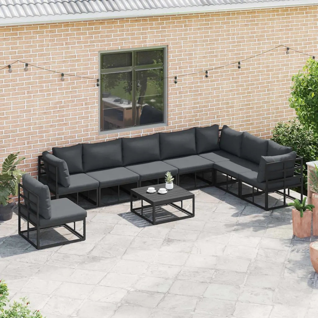 vidaXL Set Divano da Giardino con cuscino 9 pcs Nero Alluminio
