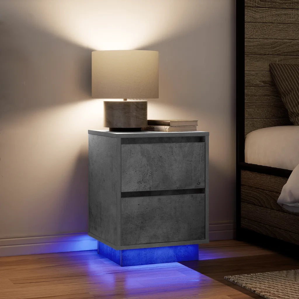 Comodino con Luci LED Grigio Cemento 38x34x50 cm