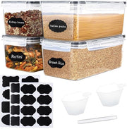 4 scatole di conservazione con coperchio, 3 etichette, 2 calibri, 1 matita, contenitore di conservazione a chiusura ermetica da 3,2 litri, scatole di conservazione in plastica, organizzatore per la cucina per spaghetti, farina, cornflakes, pasta, muesli