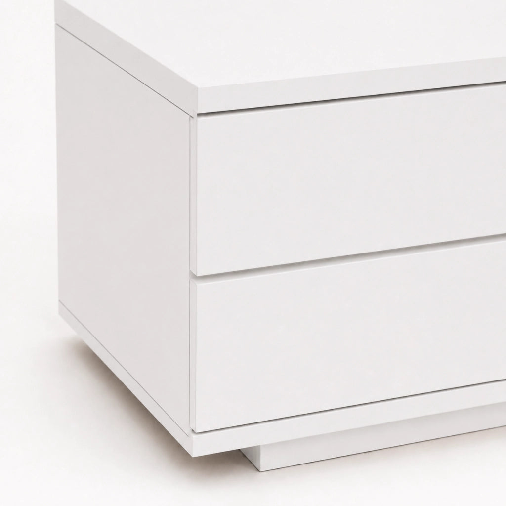 Mobile Porta TV Bianco Con 4 Ante 1 Anta A Ribalta 2 Vani A Giorno Con Passacavi Design Moderno In MDF Mobile Per Soggiorno Salotto Zona Living 180 x 38 x 46 Cm