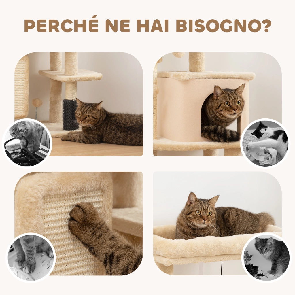 Albero per Gatti Multilivello con Casetta, Lettino e Tiragraffi ¨C Zephmum ¨C Beige 104 cm