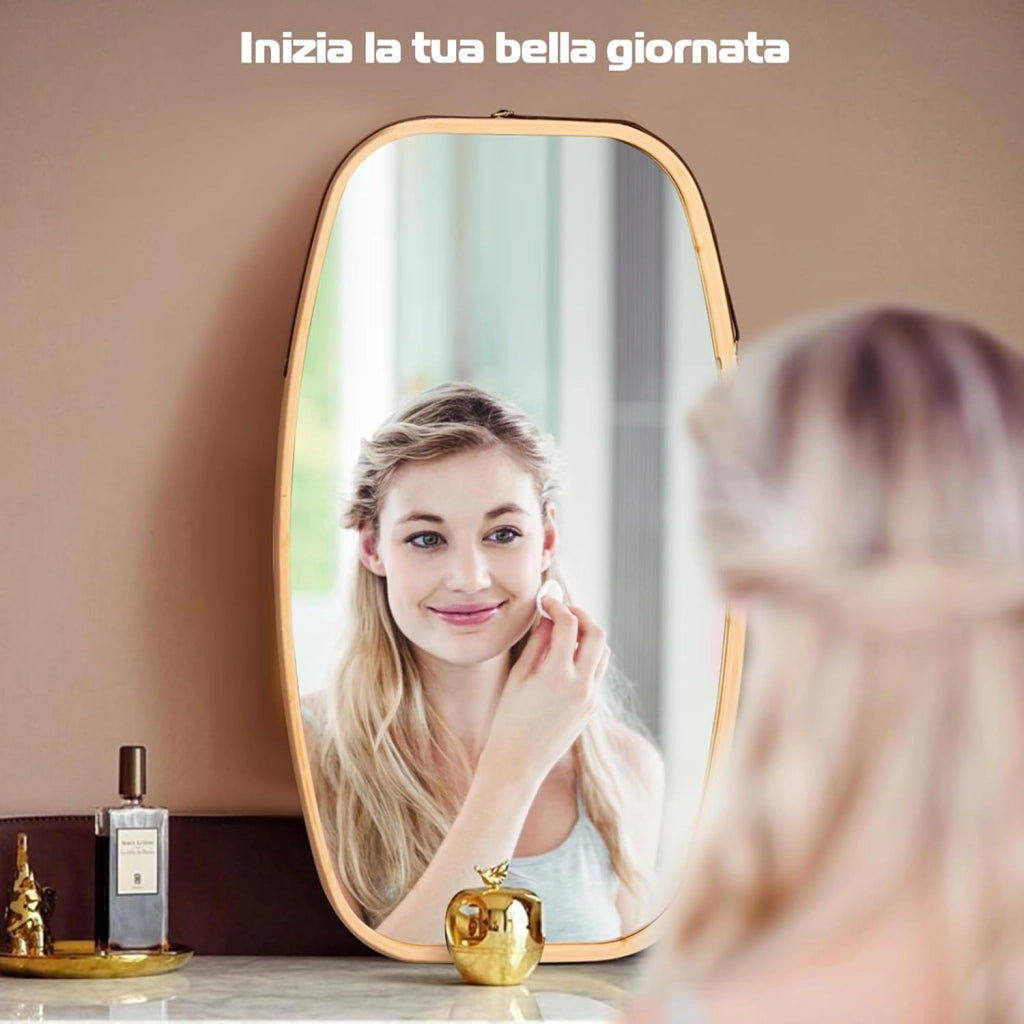 Specchio Ovale da Parete, Specchio Sospeso per Appendere, Cornice in Bambù, Moderno, per Bagno Camera da Letto Soggiorno (77 x 44 x 1,5 cm)