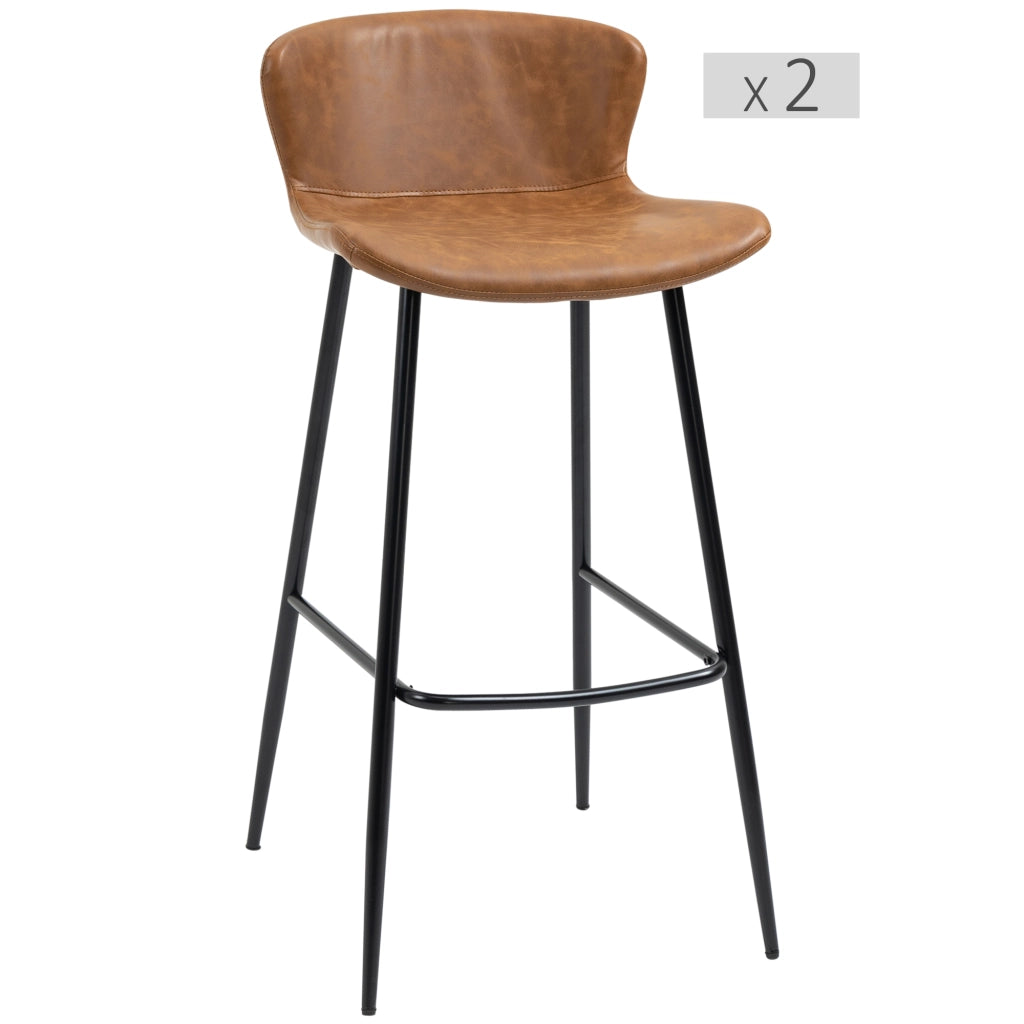 Sgabello da Bar con Schienale ¨C Xylo ¨C Similpelle Marrone Stile Vintage Set 2 Pezzi H76cm