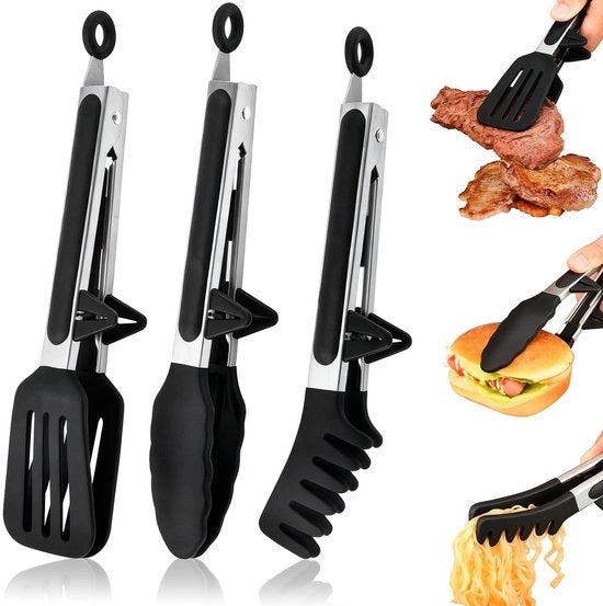 Tangia da Cucina 26 cm - Acciaio Inossidabile - Resistenente al Calore in Silicone - Manico Antiscivolo - Tecnologia di Apertura a Cappio - Ripiegamento Facile - Spiedi da Cucina