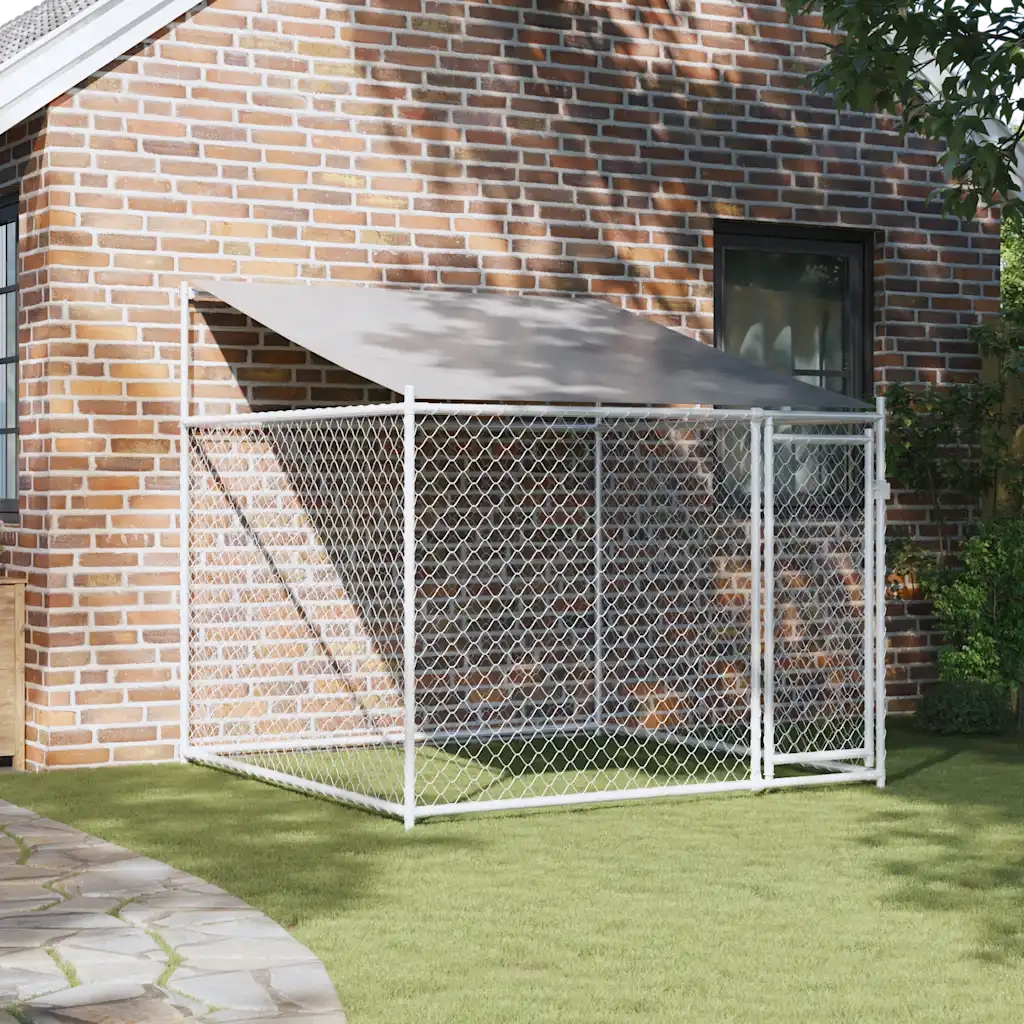 Gabbia Cani con Tetto e Porta Grigia 2x2x2 m in Acciaio Zincato CFW5121589