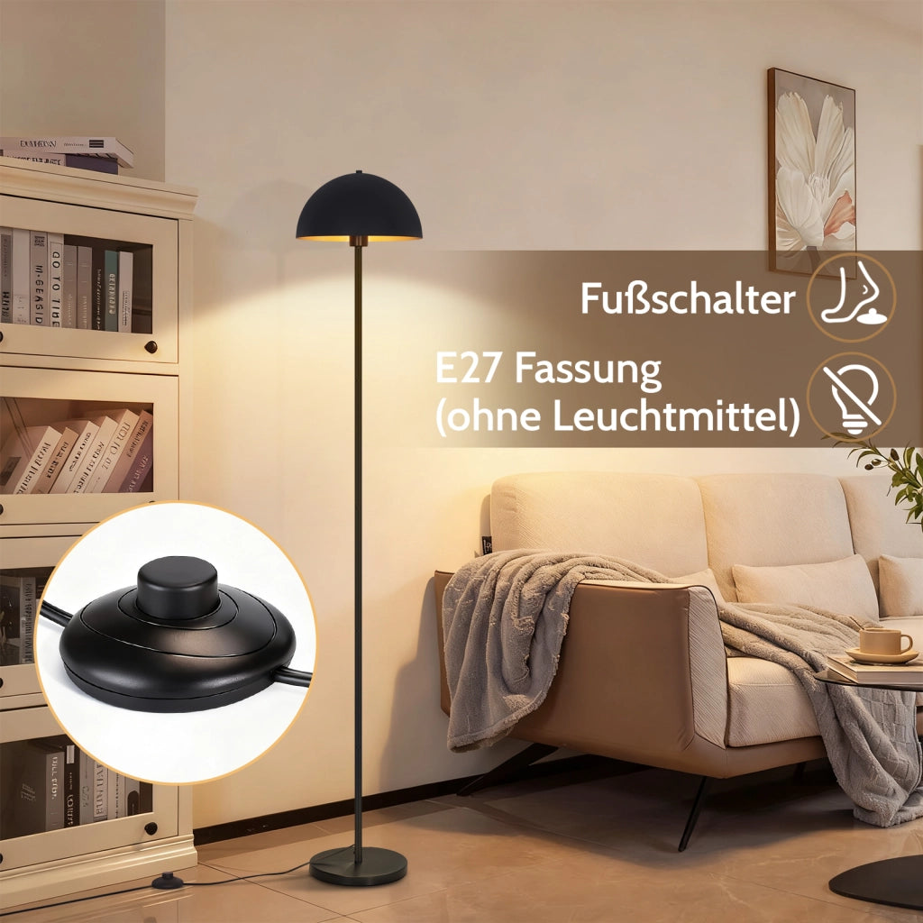 ZMH Lampada da Terra Moderna 170cm Paralume Ø30cm Metall Nero/Oro E27 Max.40W per Soggiorno Camera Senza Lampadina