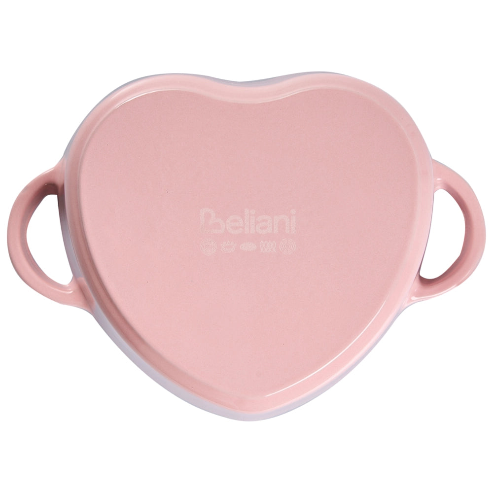 Casseruola rosa in ghisa smaltata con coperchio e manopola in acciaio inossidabile a forma di cuore adatta al forno e compatibile con tutti i tipi di piano cottura per la cucina