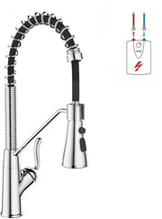 Lagedruk Keukenkraan 360°, 3 Aansluitingen per Boiler, Mengkraan Keuken con 2 Posizioni per Doccia, Materiale Coperchio e Maniglia in Ottone, Chiusura in Acciaio Inox