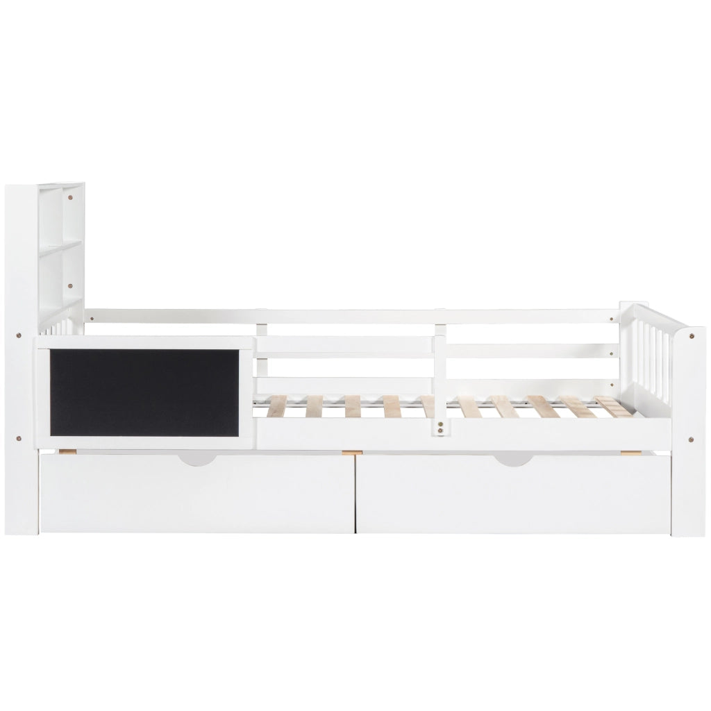 Letto per bambini bianco con funzione lavagna e cassetti in legno massello e MDF 90x200 cm