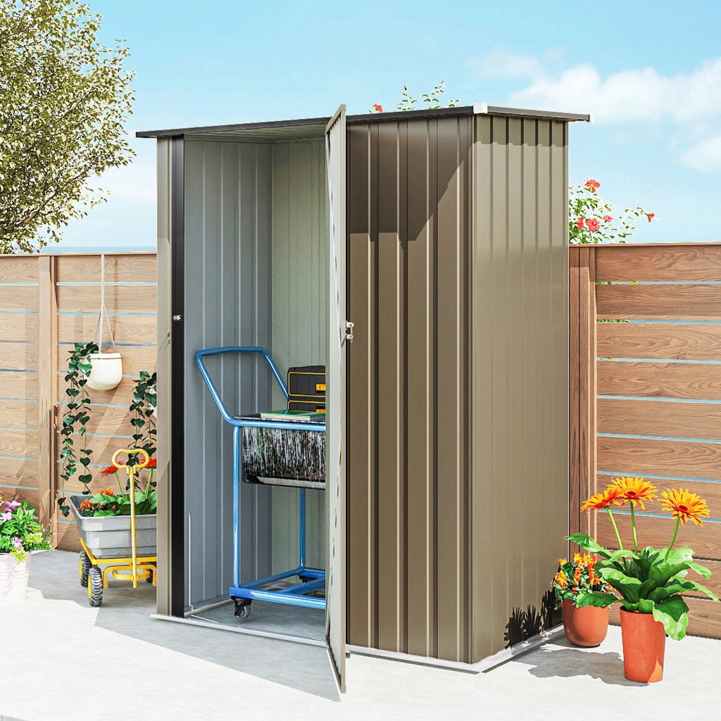 Capanno Porta Attrezzi 142x86x189 cm con Tetto Inclinato e Porta Bloccabile in Metallo Marrone