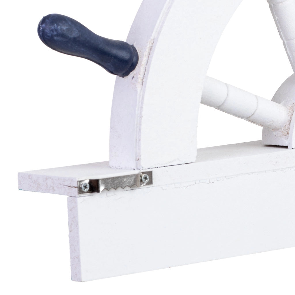 Appendiabiti da parete in legno con 3 ganci e timone blu, 32x5x21 cm