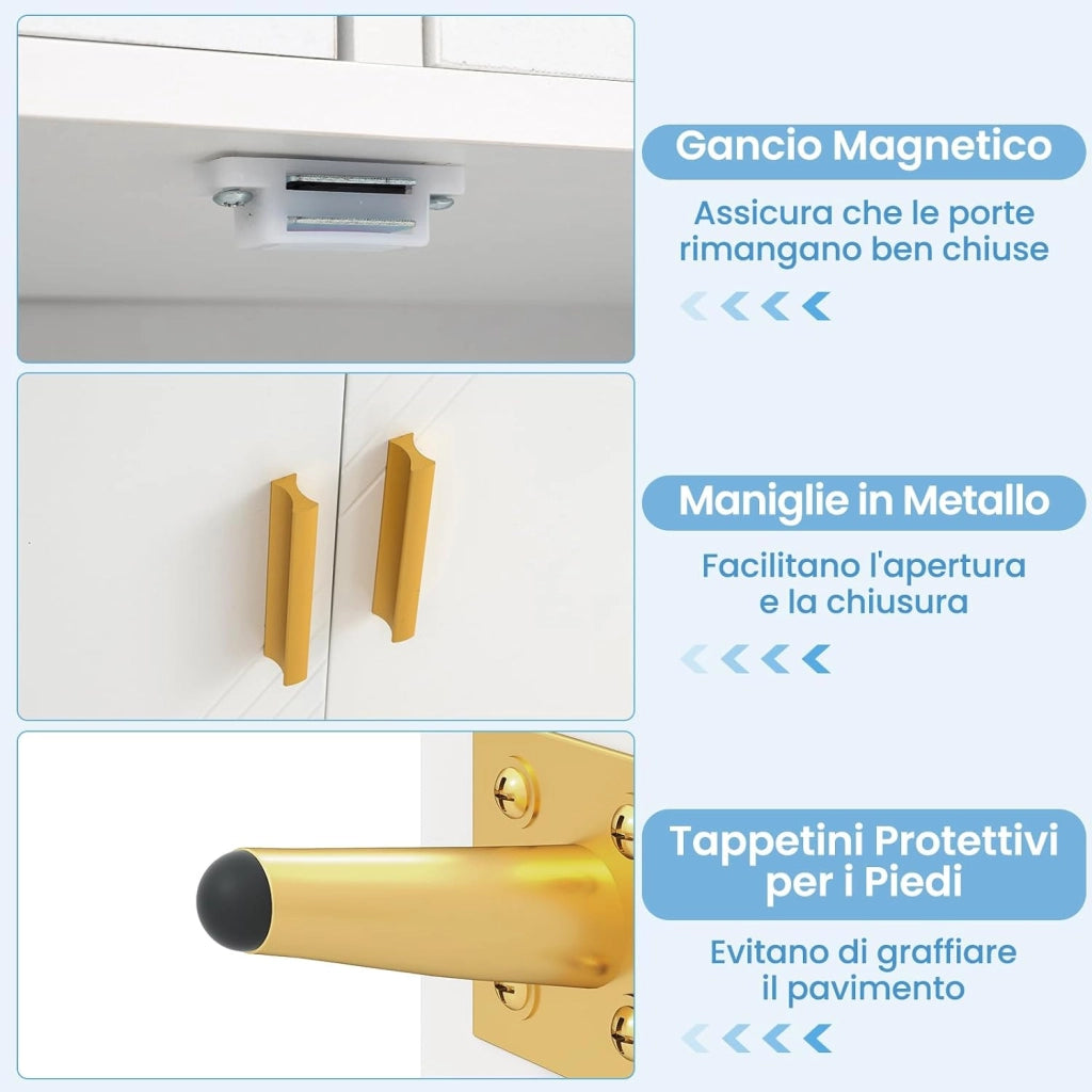 Mobiletto Bagno Salvaspazio 60 x 30 x 113 cm, Credenza Soggiorno con Ante, 2 Cassetti e Ripiano Regolabile, Armadietto da Cucina per Sala da Pranzo e Lavanderia (Bianco)