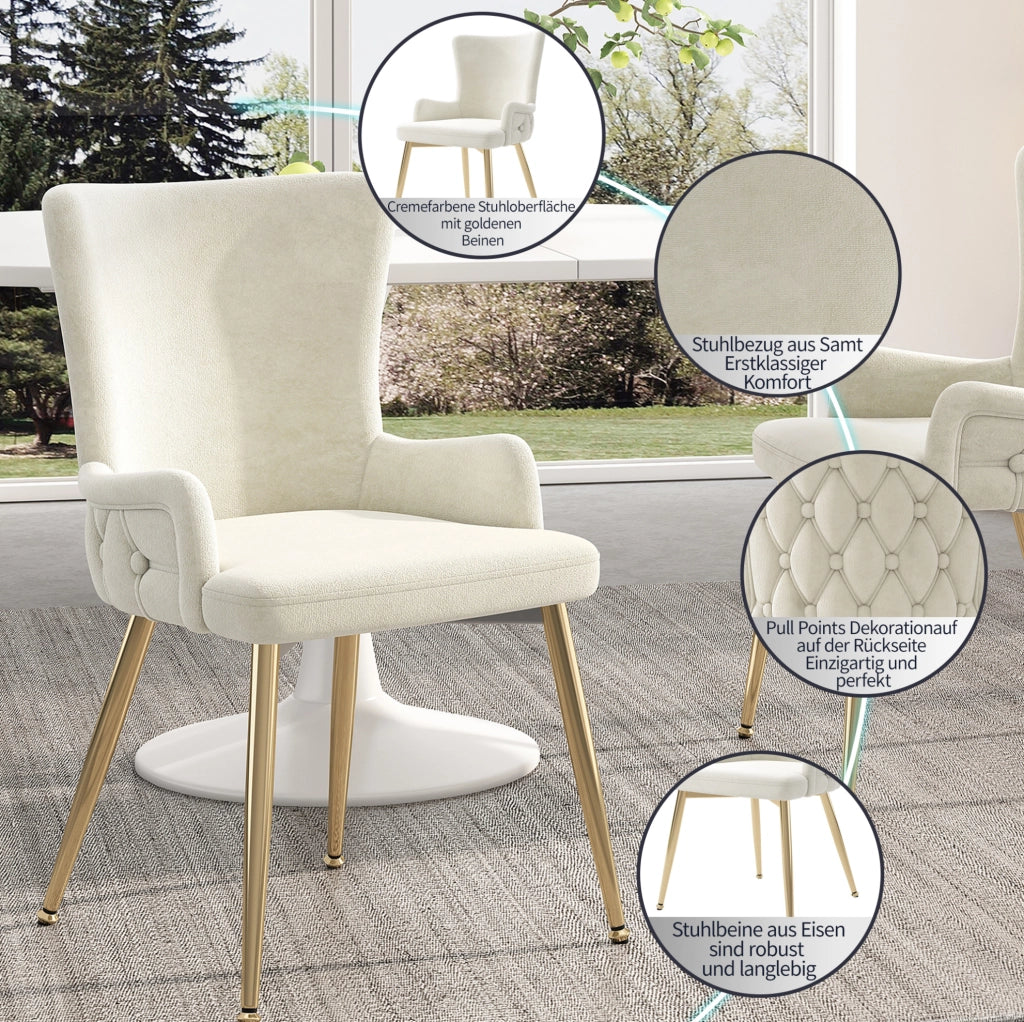 Set di 6 sedie da pranzo in velluto beige con gambe in metallo