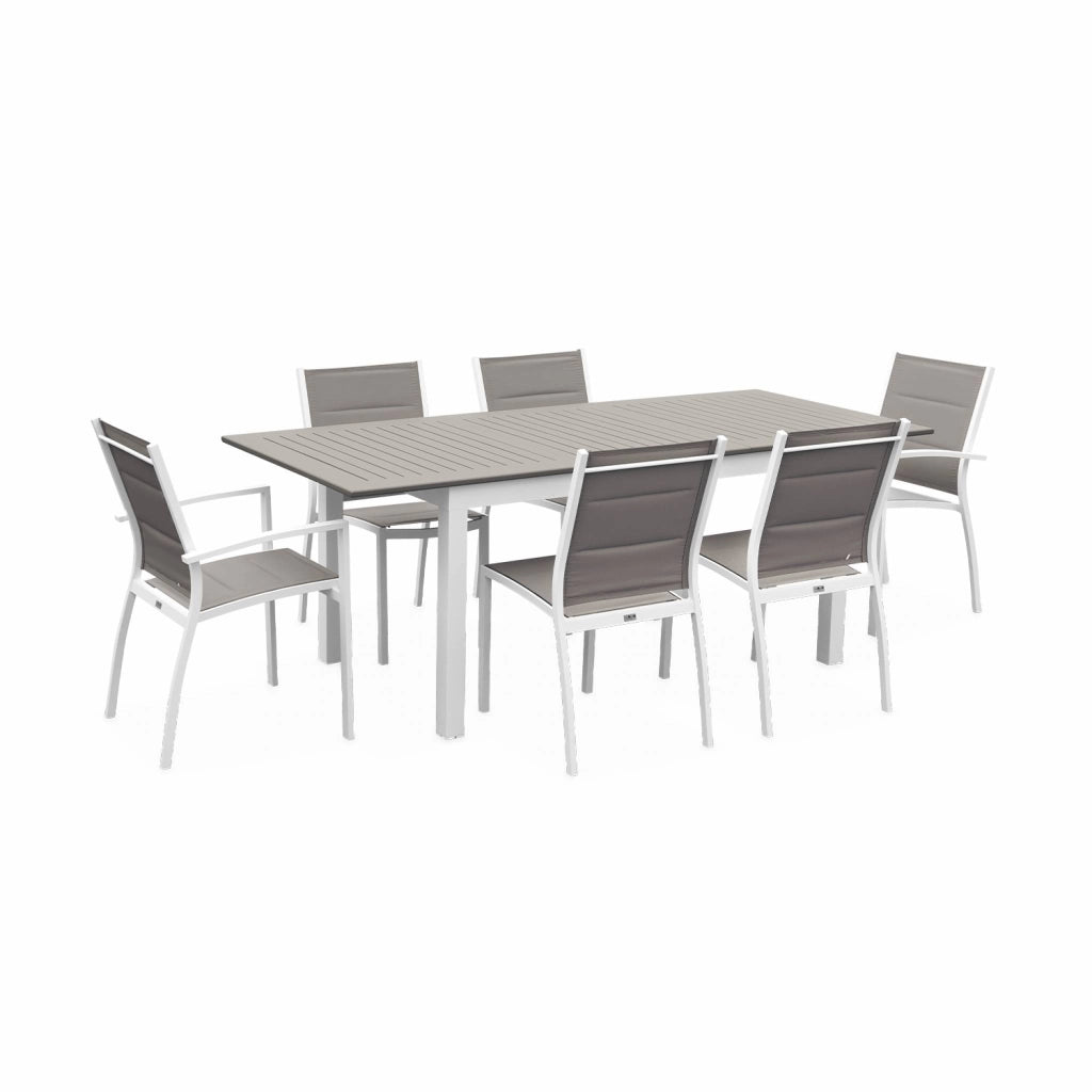 Set tavolo da giardino allungabile in alluminio con 6 sedie, bianco