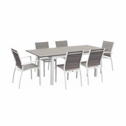 Set tavolo da giardino allungabile in alluminio con 6 sedie, bianco