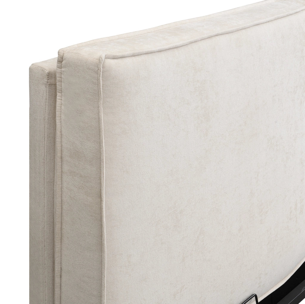 Letto matrimoniale imbottito 160x200 cm in chenille beige con rete a doghe