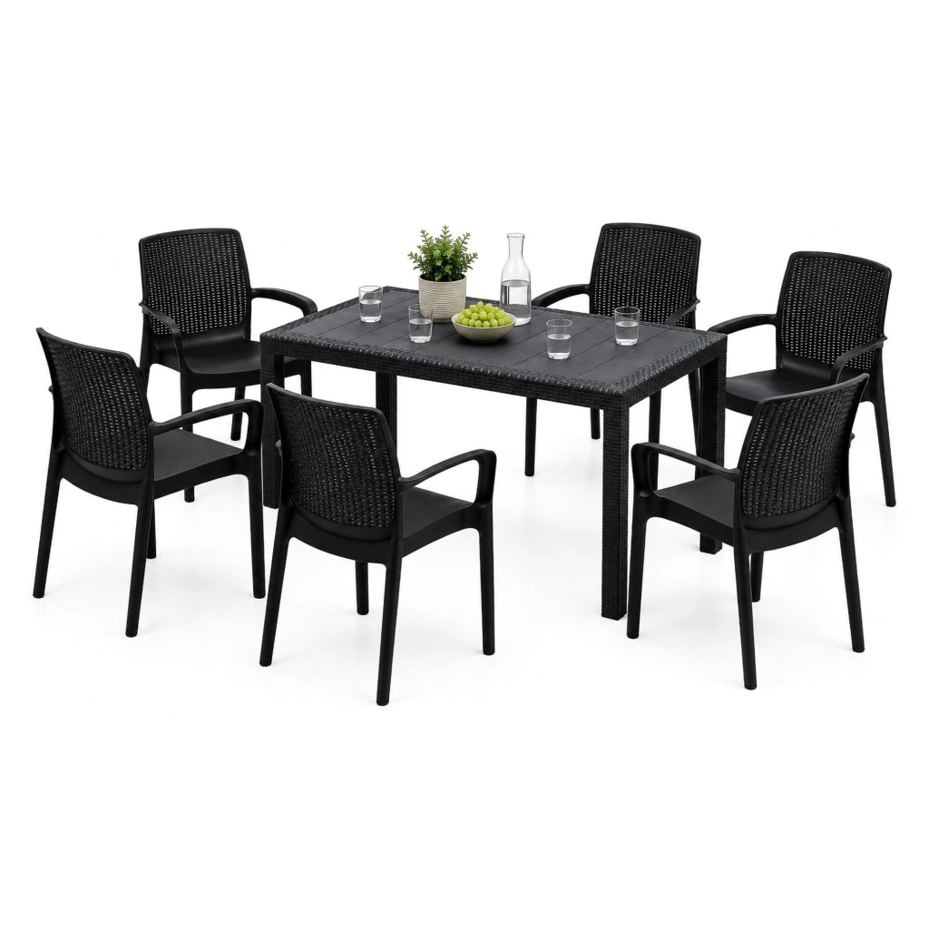 Salottino Outdoor Matarene, set Salotto da Esterno 6 Posti Made in Italy, Nero Antracite