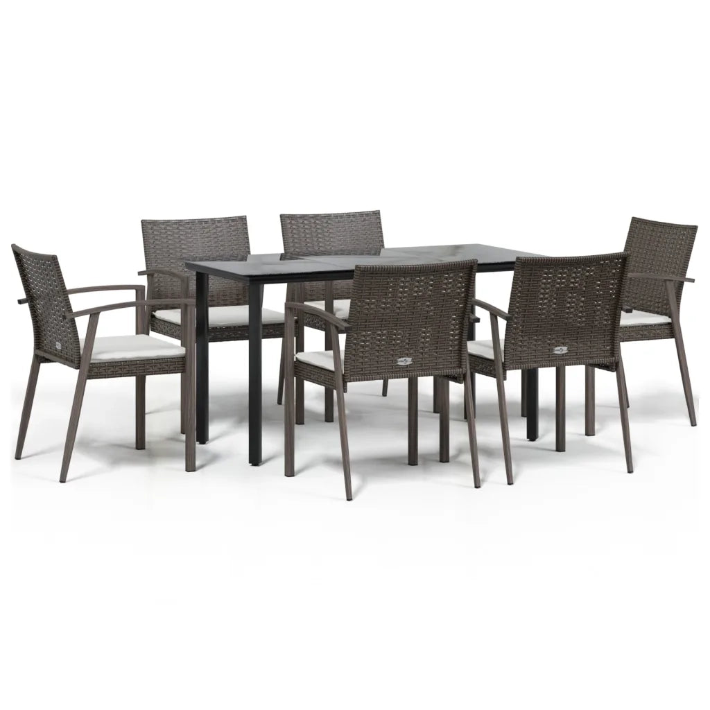 Set Pranzo da Giardino 7 pz con Cuscini in Polyrattan e Acciaio 3186990