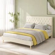 Letto matrimoniale 140x200 cm in velluto olandese beige con testiera alta