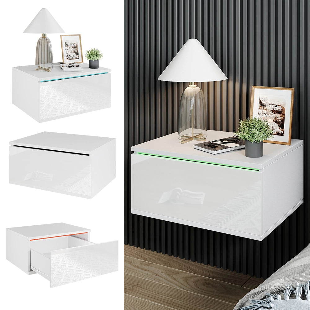 Vicco Comodino camera da letto Bianco 49 x 23 cm Con illuminazione a LED