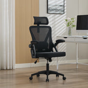 Chaise de bureau ergonomica in rete con supporto lombare regolabile poggiatesta e braccioli pieghevoli nero