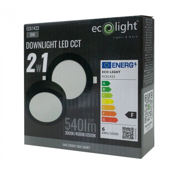 Downlight LED 6W CCT 2in1 nero rotondo Ecolight