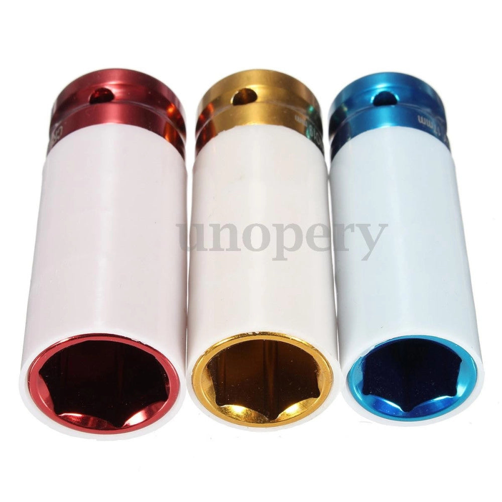 Trade Shop - Set 3 Chiavi A Bussola Per Dadi Cerchio Ruote Attacco 1/2" Rivestite 17 19 21 Mm -