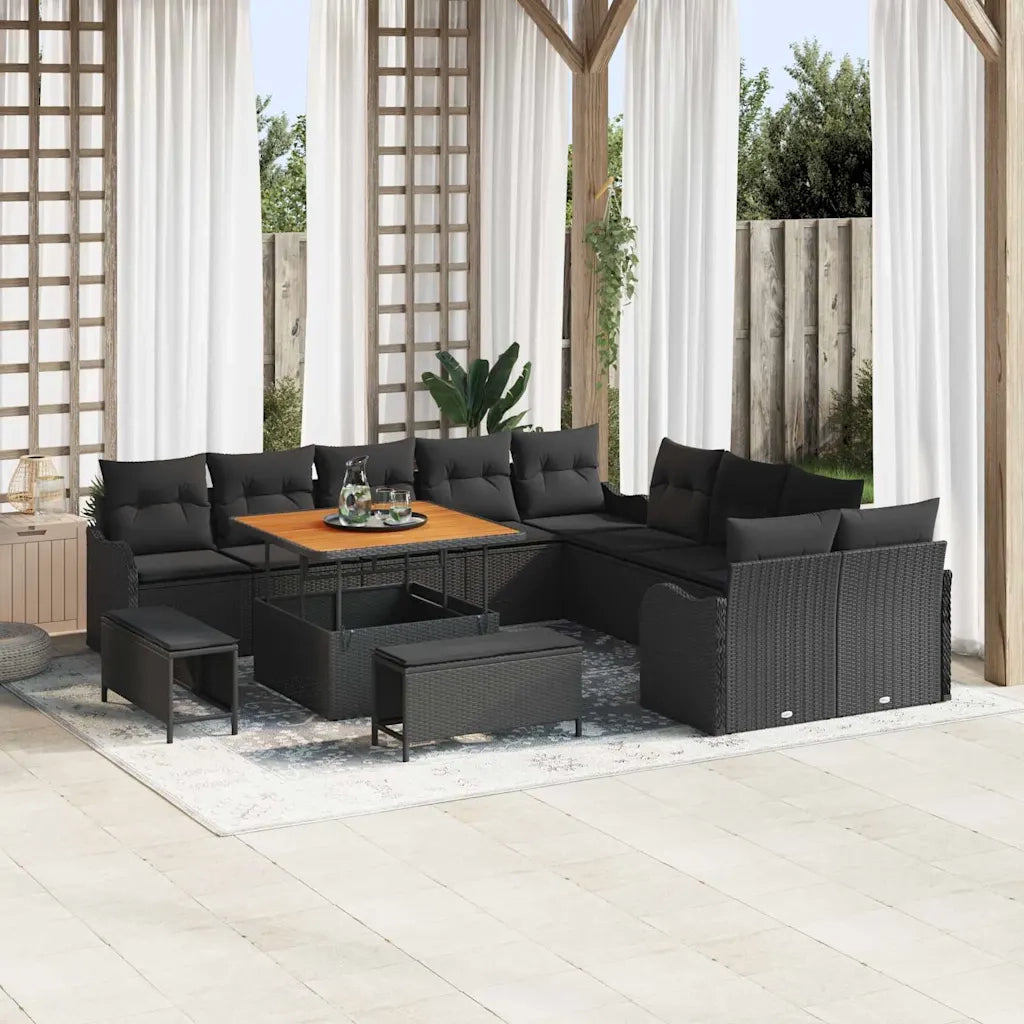 Set Divano da Giardino con cuscino con cuscino 13 pcs Nero
