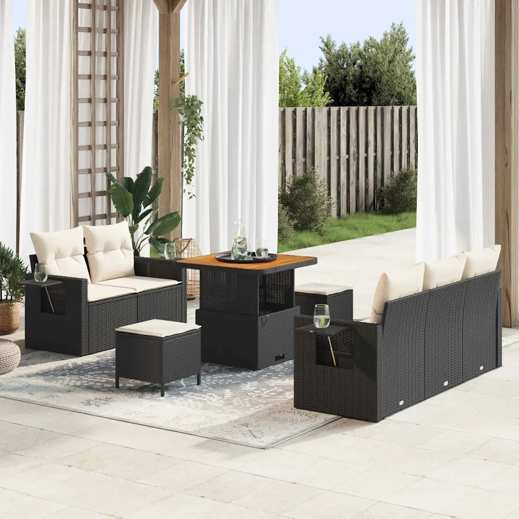 Set Divano da Giardino 10 pcs Nero e Crema polyrattan 3363635