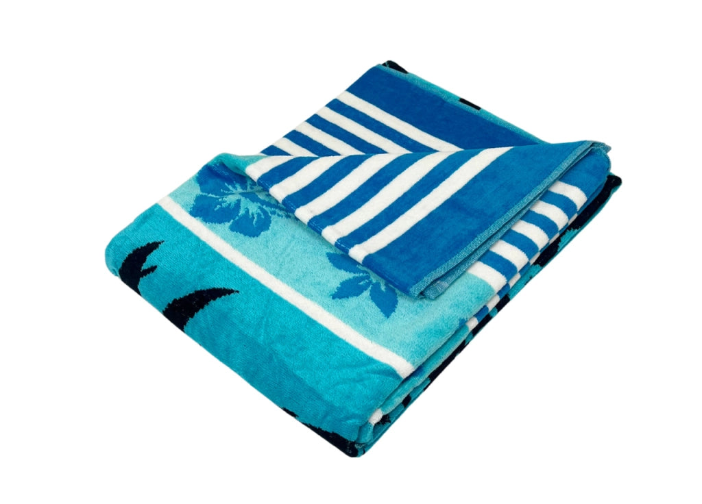 Telo Mare Jacquard Spugna Asciugamano Spiaggia Disegno Palm Beach - Telo Mare - Turchese D1