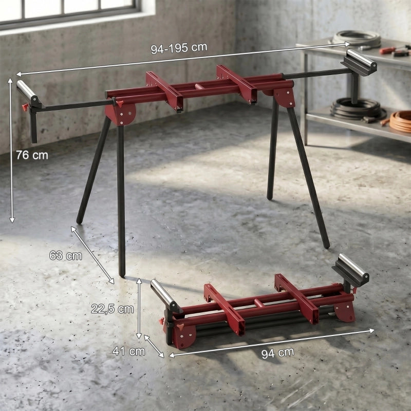 Supporto universale per troncatrice in metallo pieghevole con rulli estensibili rosso