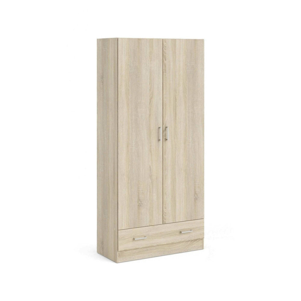 Armadio guardaroba a due ante e un Amylya, colore rovere, cm 79 x 35 x h171