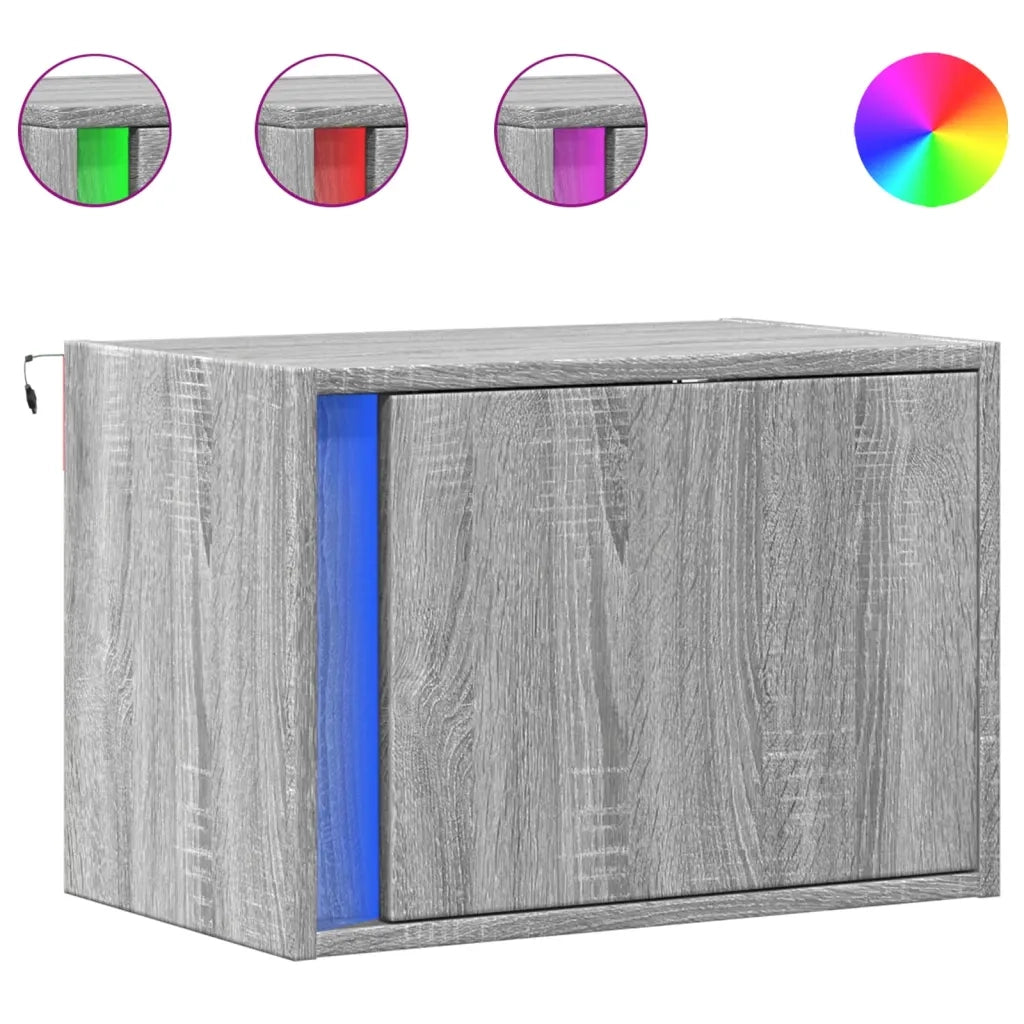 vidaXL Comodini a Parete con luci LED 2 pz Grigio Sonoma