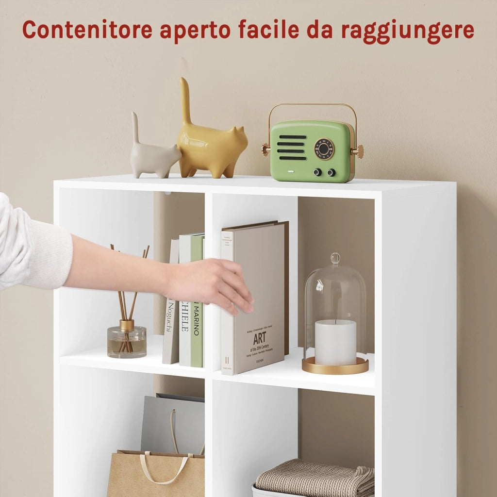 Libreria a 6 Cubi, Scaffale di Stoccaggio a 3 Livelli, Libreria Verticale, Scaffale Divisorio, Mobile di Stoccaggio per Soggiorno/Camera da Letto, Bianco, SK054ws