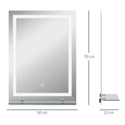 SPECCHIO PER BAGNO A LUCI LED A 3 COLORI REGOLABILI CON MENSOLA IN VETRO 50X12X70 CM ARGENTO