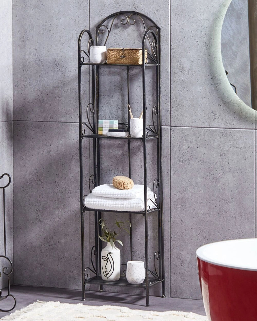 Scaffale Stile Vintage per Bagno Struttura in Metallo nero con 4 Ripiani
