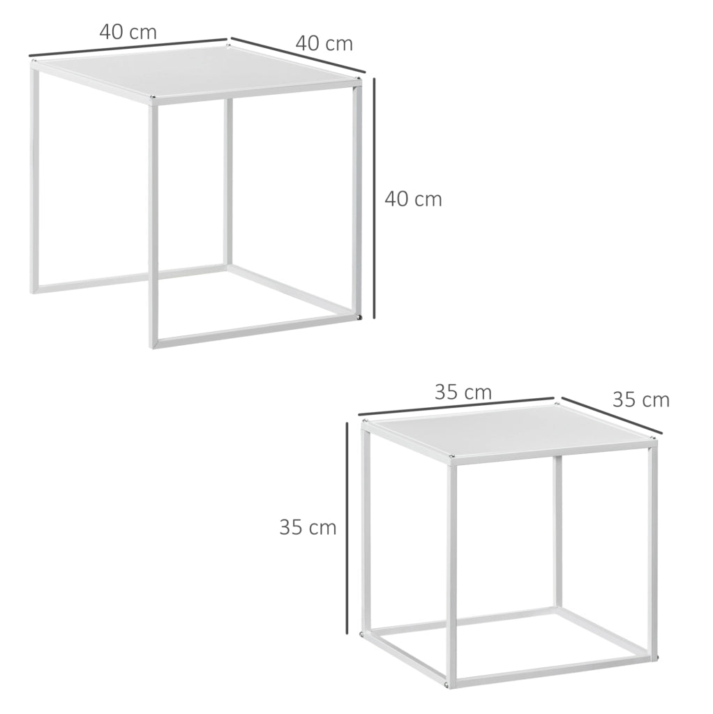 Set di 2 Tavolini da Salotto Quadrati in Acciaio Bianco, 40 e 35 cm