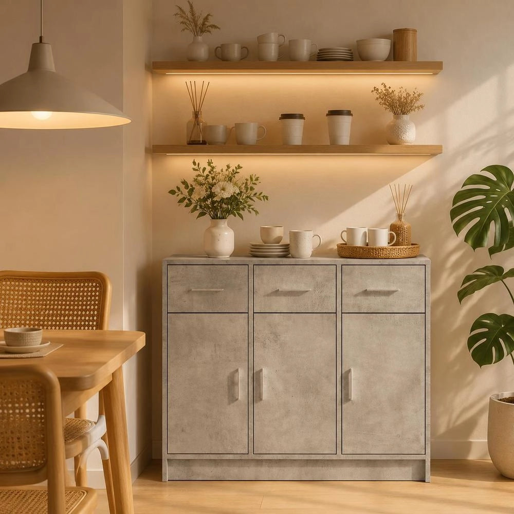 Sideboard Concrete Grey 91x28x75 Cm Wood-based Material