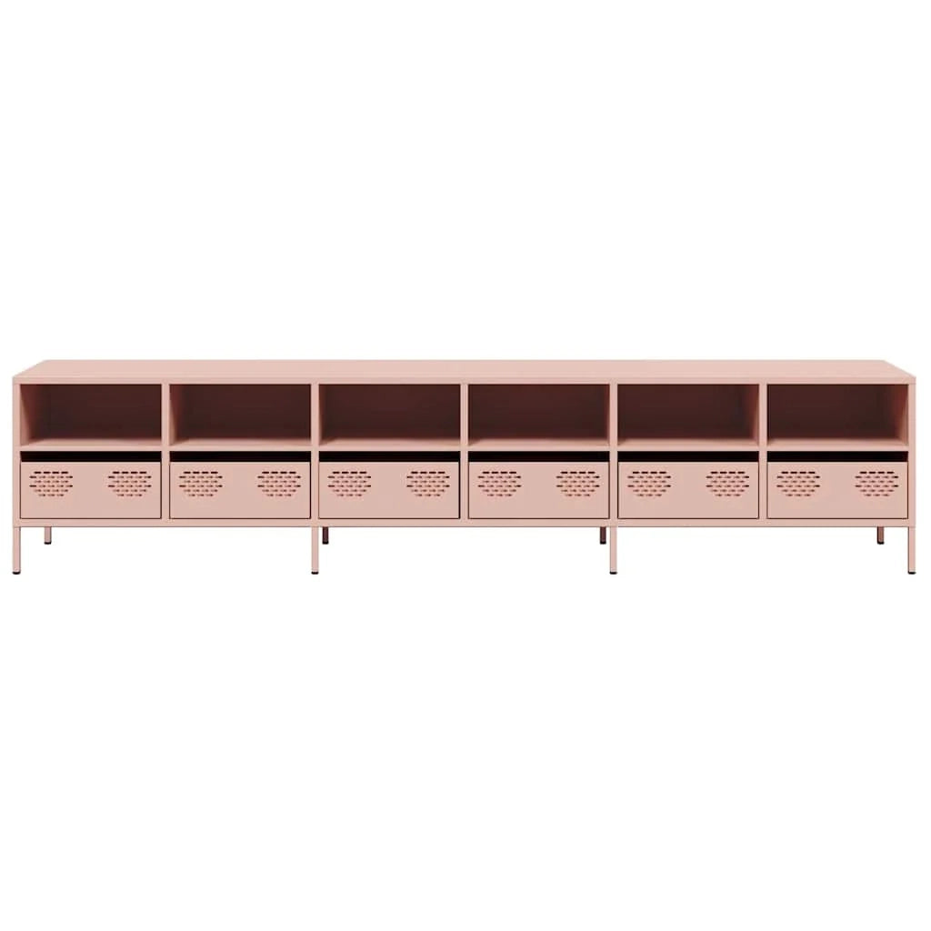 Mobile porta TV rosa con moderno vano contenitore 202 x 39 x 43 cm ampio spazio contenitivo per il soggiorno realizzato in acciaio laminato a freddo 02_0055639
