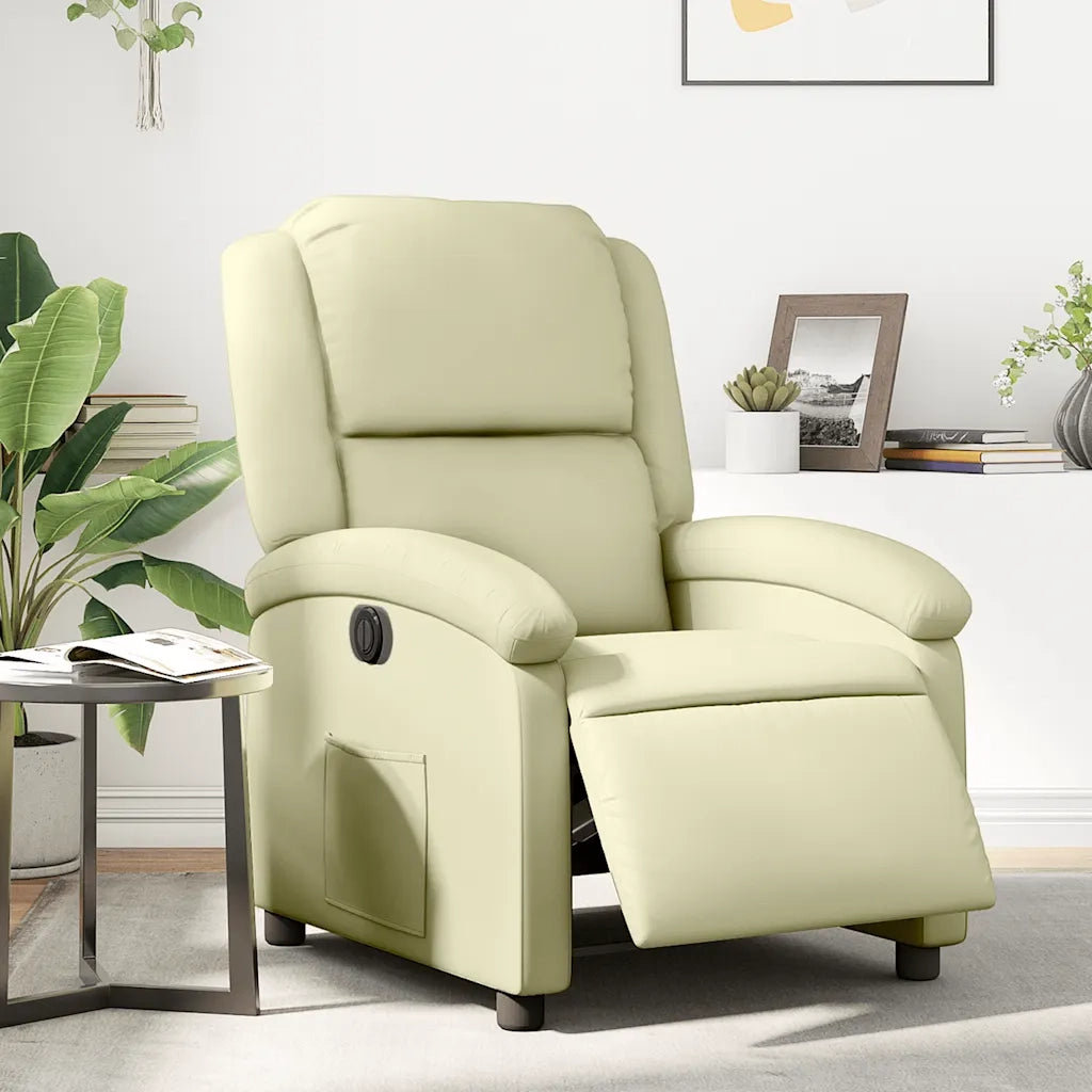 Divano Sedia-Poltrona Reclinabile Elettrica Crema in Vera Pelle