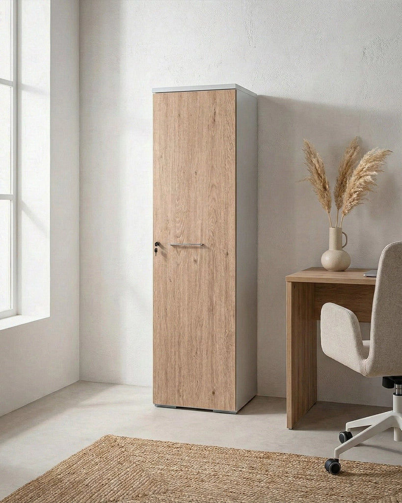 Armadio ufficio Corona - Mobile archivio 1 anta con serratura - L. 45 x H. 160 x P. 42,5 cm – Bianco-Virginia_