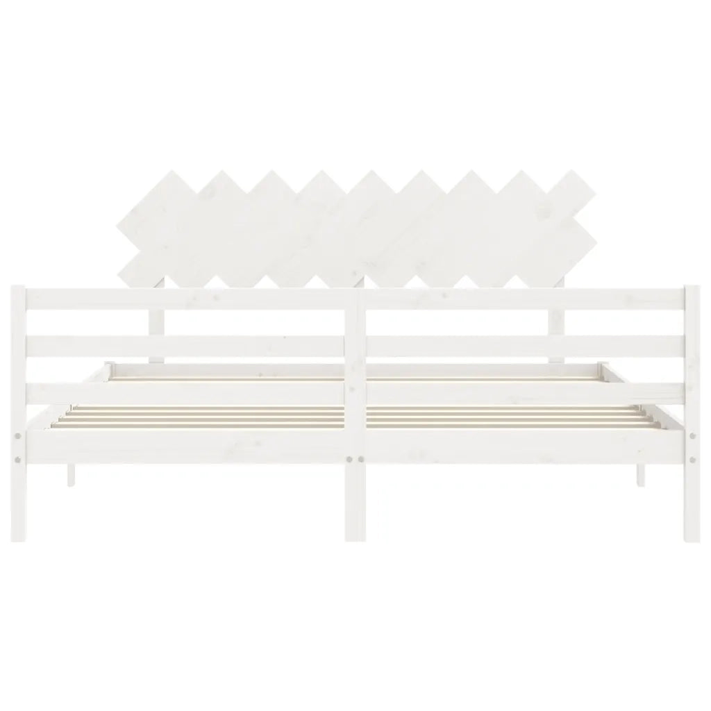 Giroletto Testiera Bianco Super King Size-Struttura Letto in Legno Massello 116120