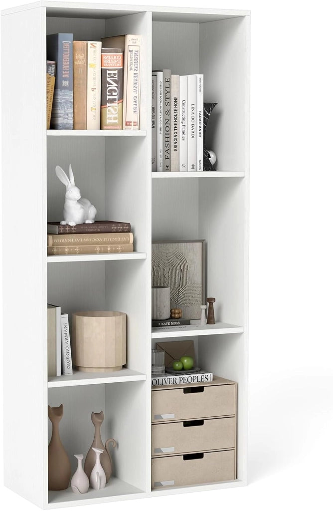 Libreria a 7 scomparti, scaffale orizzontale e verticale, scaffale a cubo in legno, libreria per soggiorno, camera da letto e ufficio, 49,5 x 23 x 106 cm (marrone)