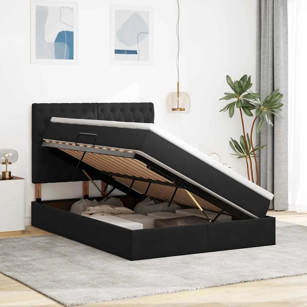 Letto con contenitore e LED con led Nero 140 x 190 cm Velluto 3372725