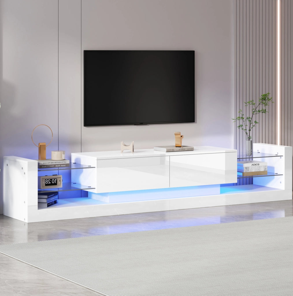 Mobile TV lucido con illuminazione a LED e due cassetti ribaltabili, 181 cm