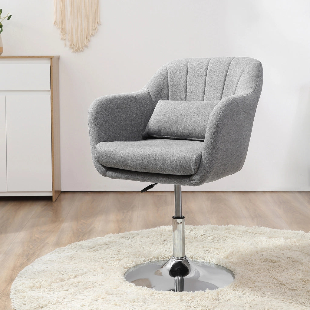 Sedia Girevole da Scrivania Grigio, Regolabile a 360 Gradi con Braccioli e Cuscino, Design Moderno per Casa e Ufficio, 60x60x79-91 cm