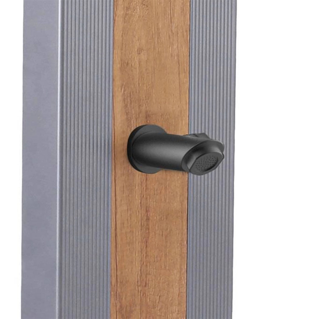 SINED Doccia Solare Grigia in Alluminio con Fascia in Legno Serbatoio da 40 Litri Altezza 224 cm Miscelatore e Rubinetto Lavapiedi Modello Ella